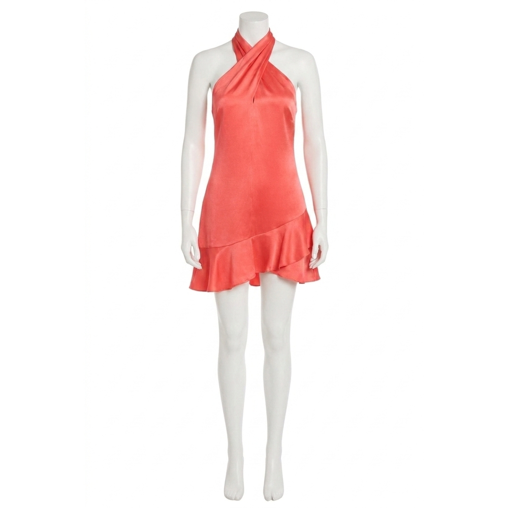 NEW AMANDA UPRICHARD pollie dress silk halter mini dress in coral